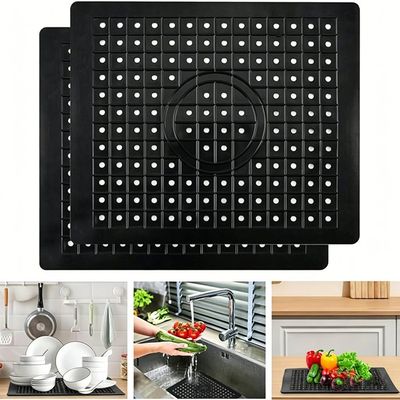 HFDONGL Lot 2 Tapis Évier Cuisine Caoutchouc TPR 31.4x26cm - Protection Fond Évier Noir