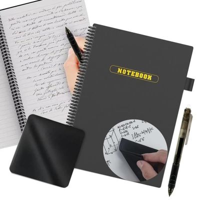 Vicloon Cahier De Notes Effaçable A5 Réutilisable Intelligent Avec 2 Stylos & Chiffon Microfibre (Noir)