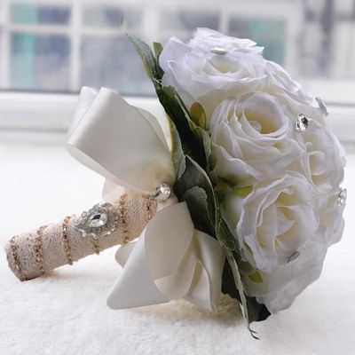 Blanc 2725cm Bouquet De Mariage Boule De Rose Artificiel Fleur Portable