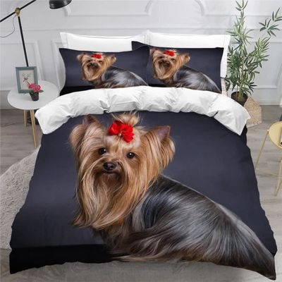 Housse De Couette 220X240 Cm, 3D Yorkshire Terrier Parure De Lit 2 Personnes Imprimée Microfibre L'hiver Enfants Garçons Filles Adultes Housses De
