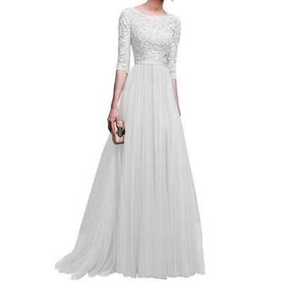 Robe Longue Élégante En Mousseline Avec Paillettes - Soirée, Cérémonie, Mariage | Taille Unique