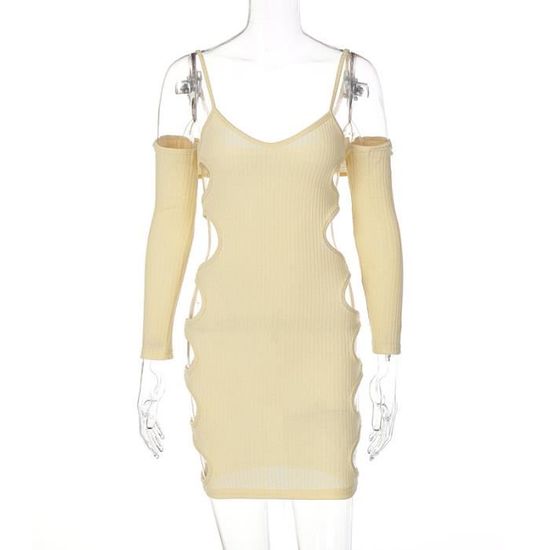 Mini Robe Sexy Moulante sans Manches Robe Courte Slim Col en V pour Femmes Robe Moulante Slim FitRobe Bretelles Ouvertes pour Femmes Clubwear de Soirée Bar, blanc, Small