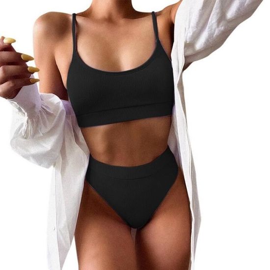 IEFIEL Femme Body String Col U Ouvert Maillot De Bain Sans Manches