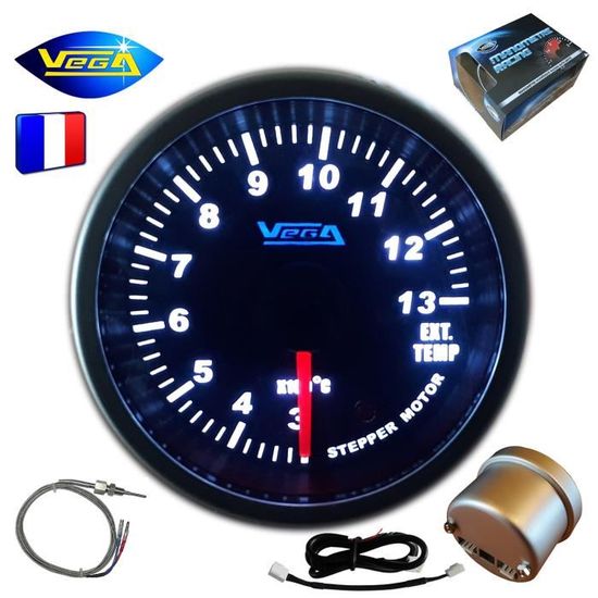 Manomètre Numérique Température Gaz D'échappement 300-1300°C - 52 Mm, 7 Couleurs LED, Sonde Incluse - Pour Moteur Et Tuning