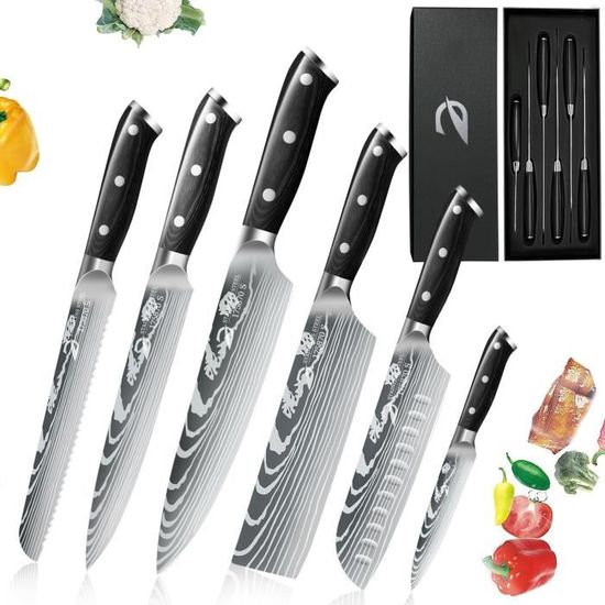 Coutequ Couteau Cuisine,Ensemble de Couteau de Cuisine Professionnel ,Set de 6 ...