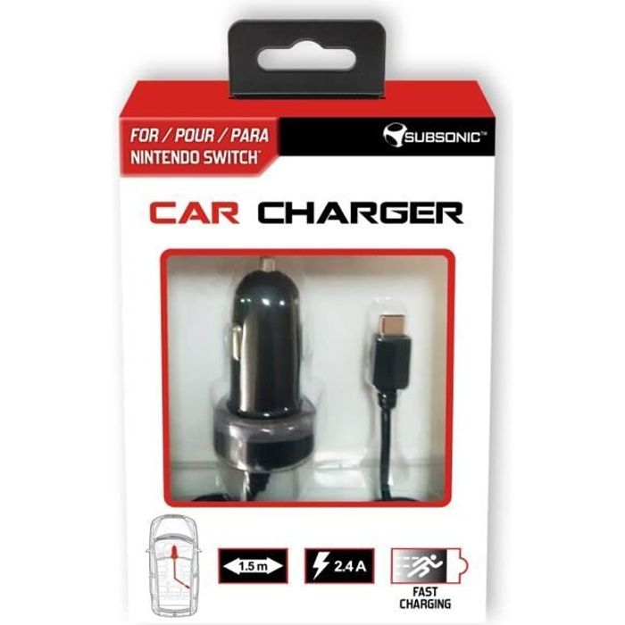 Subsonic Chargeur allume cigare Chargeur voiture type C pour Nintendo Switch console et accessoires Car Charger