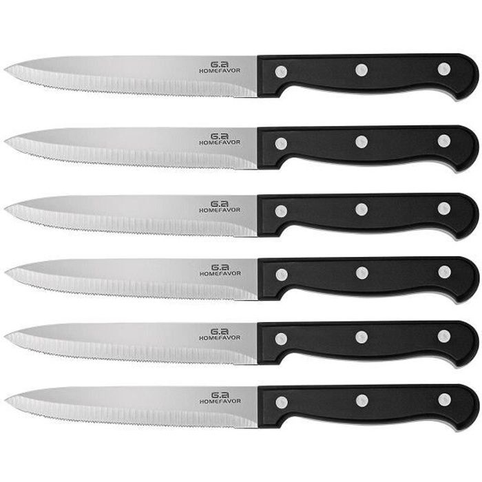 GA Homefavor Lot de 6 Couteaux à Steak, Couteau à Pizza Lame Micro-dentée Acier Inox: Cuisine & Maison