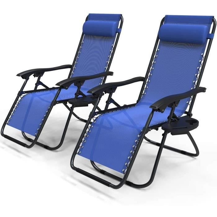 RUII PACK DE 2 TRANSAT DE JARDIN RELAX FAUTEUIL INCLINABLE 165 x 112 x 65 CM