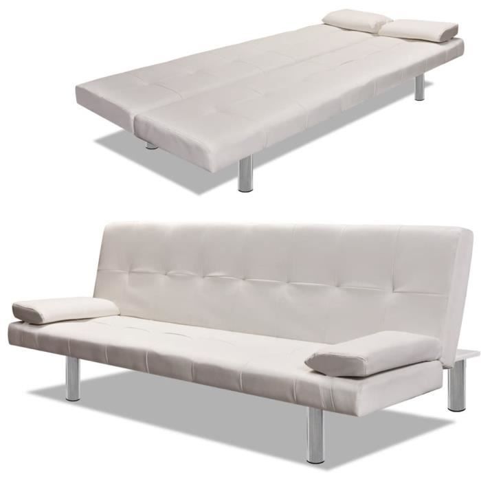 DEX Canapé-lit réglable avec 2 oreillers Cuir synthétique Blanc crème