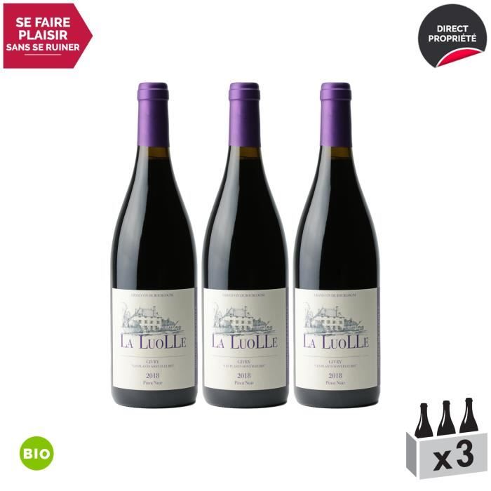 Givry Les Plants sont fleuris Rouge 2018 - Bio - Lot de 3x75cl - Domaine de la Luolle - Vin AOC Rouge de Bourgogne - Cépage Pinot