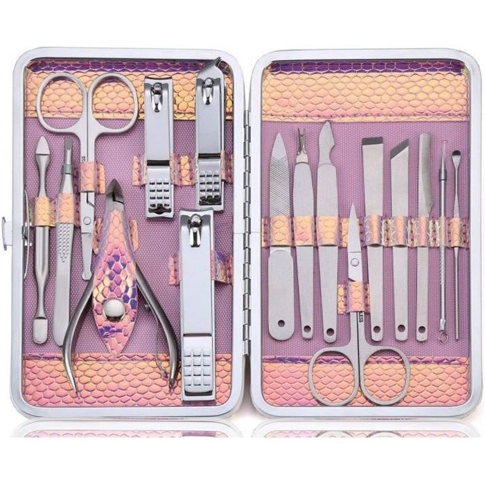16Pcs Kit Manucure Pedicure - Coupe Ongle Professionnel Coupe Cuticule Acier Inoxydable - Trousse Manucure Pedicure Set