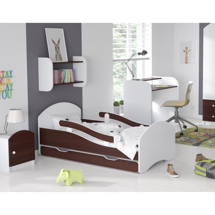 LIT ENFANT Dreams 70x140cm, AVEC MATELAS & BARRE DE SECURITE & TIROIR – Wenge