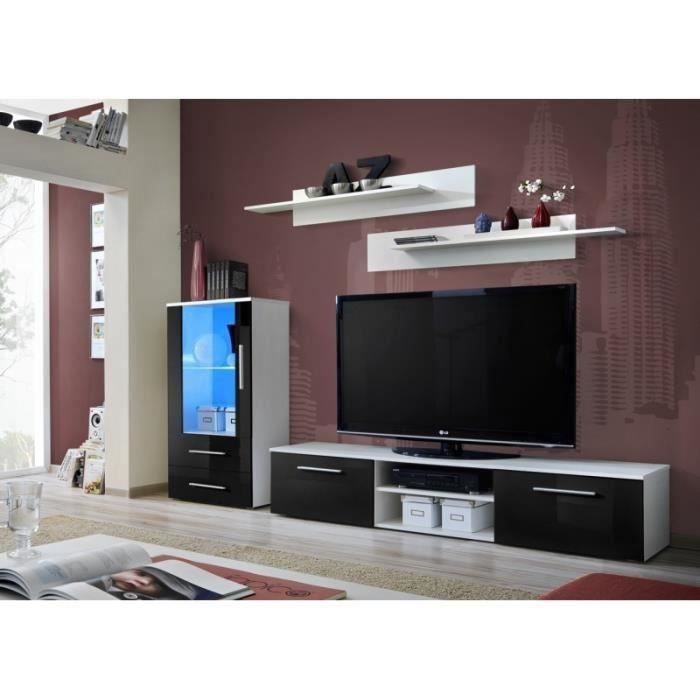 Ensemble meuble pour salon GALINO H design, coloris blanc mat et noir brillant. Meuble moderne et tendance pour votre salon.
