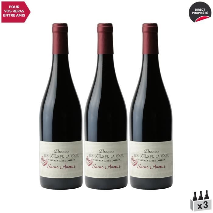 Saint-Amour Rouge 2021 - Lot de 3x75cl - Domaine les Côtes de la Roche - Vin AOC Rouge du Beaujolais - Cépage Gamay