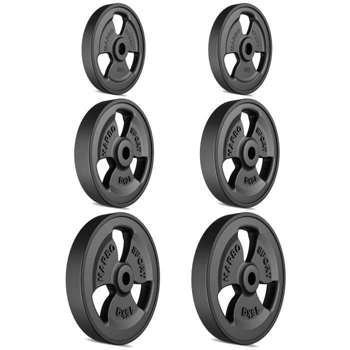 Marbo Sport Caoutchouc Tri-Grip en Fonte Poids Plate Set ø30 / 31 mm - 2 x 15 kg + 2 x 10 kg + 2 x 5 kg / 60 kg