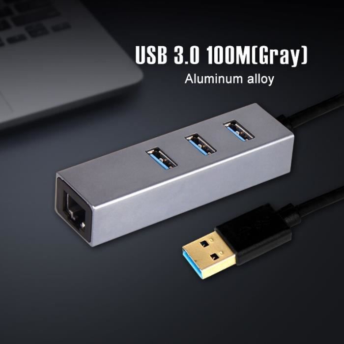 Stations d'accueil,OFCCOM USB 3.0 Hub Ethernet adaptateur réseau 3 Ports USB 3.0 Hub vers RJ45 Lan - Type Usb 3.0 100M Gray