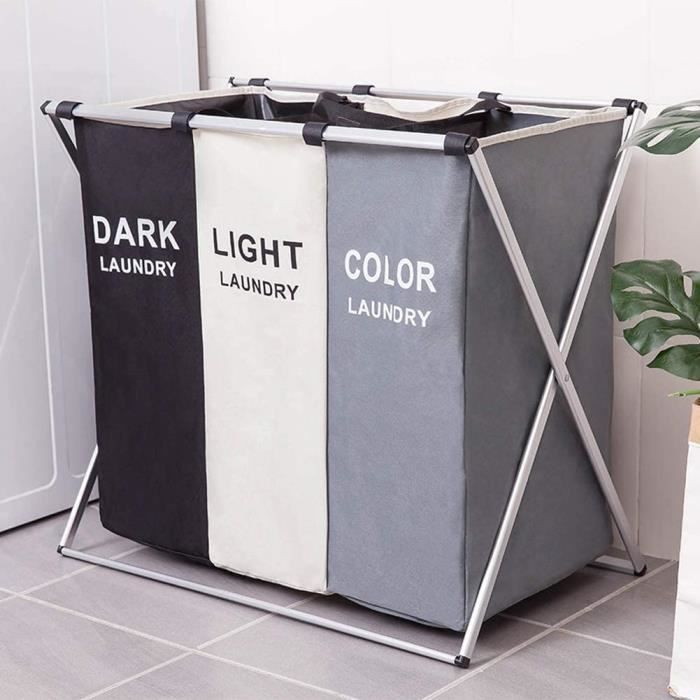 LINGE Pliable Panier à Linge Pliable Corbeilles à Linge avec Poignée Sac à Linge 3 Compartiments Gra463