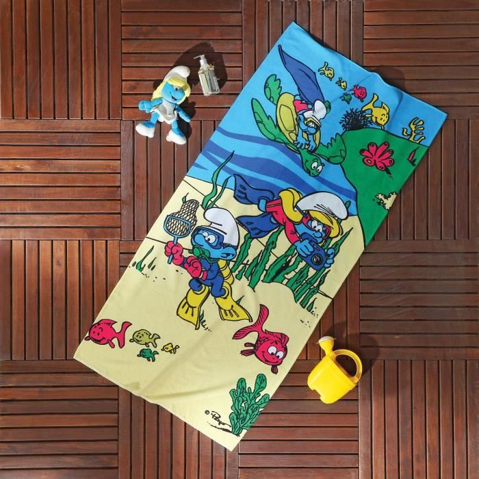 Schtroumpfs Underwater Blue Bath Serviette de plage pour nager, piscine, yoga et spa (75x150 cm), 100% pur coton