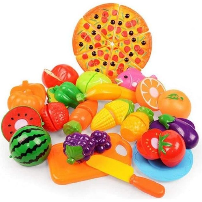 Set de 24pcs d’aliments en jouets ,jouet de cuisine pour enfants Maison Jouet Set Pizza fruit légume