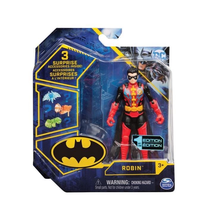 Coffret Figurine Robin 10 cm Avec 3 Accessoires - DC - Personnage Super Heros Tenue Rouge Et Noire - Nouveaute Jouet garcon