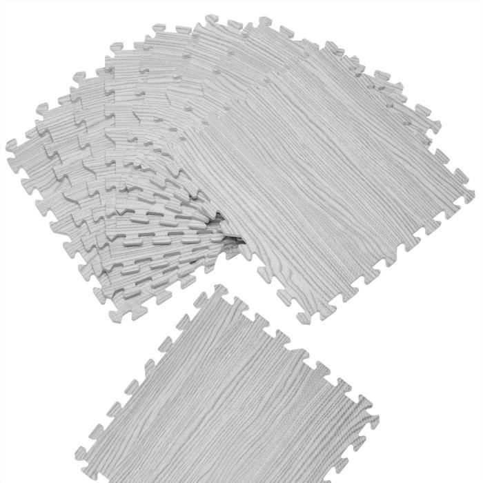 Tapis Puzzle Aspect Bois Gris - 8 pièces Tapis de Sol Protection 8 x 45,5 cm x 45,5 cm = 1,62m² Anti-dérapant Amortissement Bruit