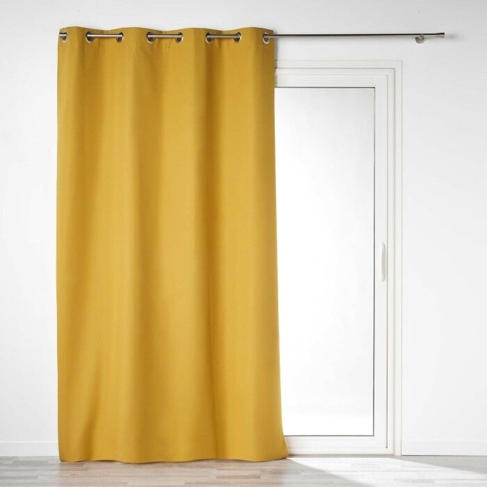 RIDEAU A OEILLETS 140 x 260 CM 100% OCCULTANT/MICROFIBRE UNIE OBSCURE JAUNE