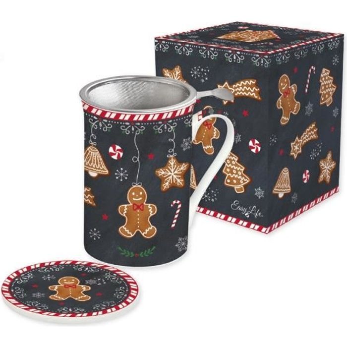 COFFRET TISANIERE EN PORCELAINE FILTRE INOX GINGERBREAD - EASYLIFE