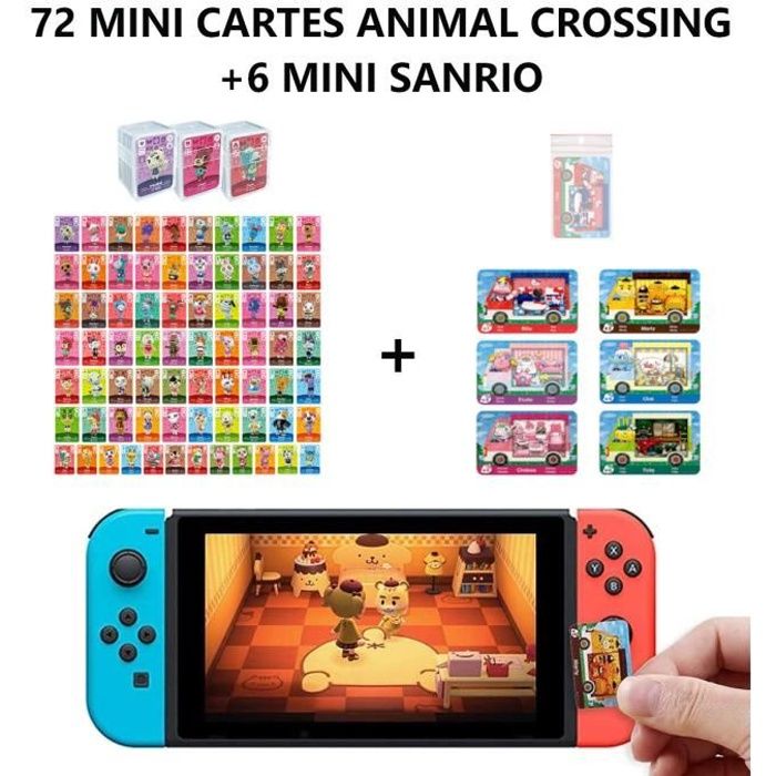 72 Mini Cartes Amiibo Animal Crossing + 6 Mini Sanrio Amiibo