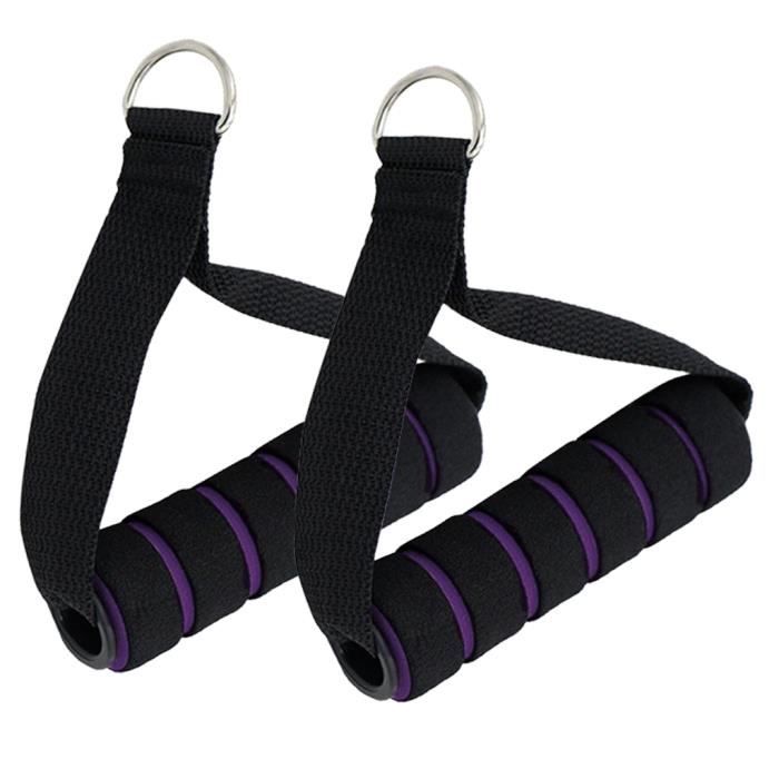 Poignées de Résistance en Mousse/Nylon Corde de Traction Poignée de Tirage Musculation Accessoire pour Machine noir et violet