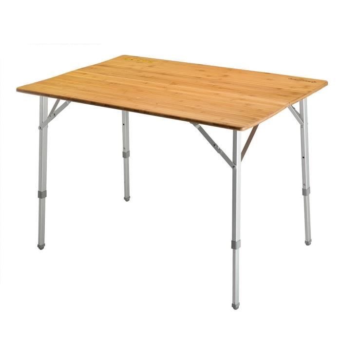 KING CAMP Table de camping aluminium avec revêtement Bambou - 100x72x70 cm