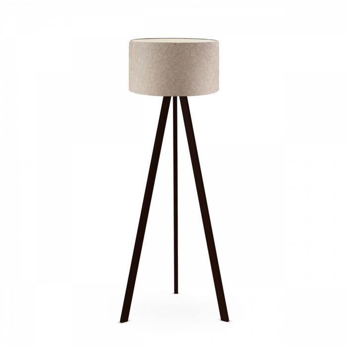 Lampadaire trépied Tympanum 140cm Tissu Blanc Blanc créme et Bois Noir
