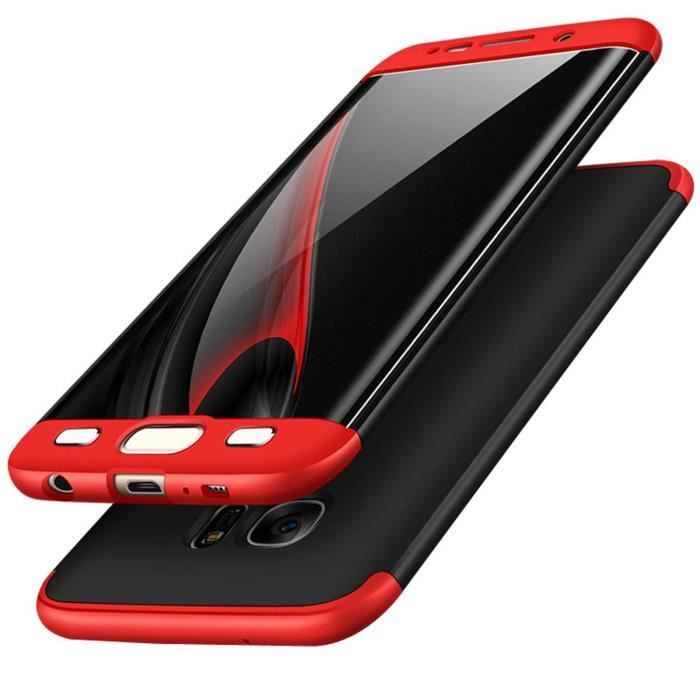 Étui Coque Samsung Galaxy S7 Edge, 3 en 1 Hybrid Dur PC Bumper Cover Anti-rayures et Anti-choc Housse de Protection - rouge noir