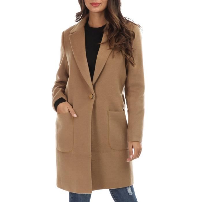 Manteau camel à col revers