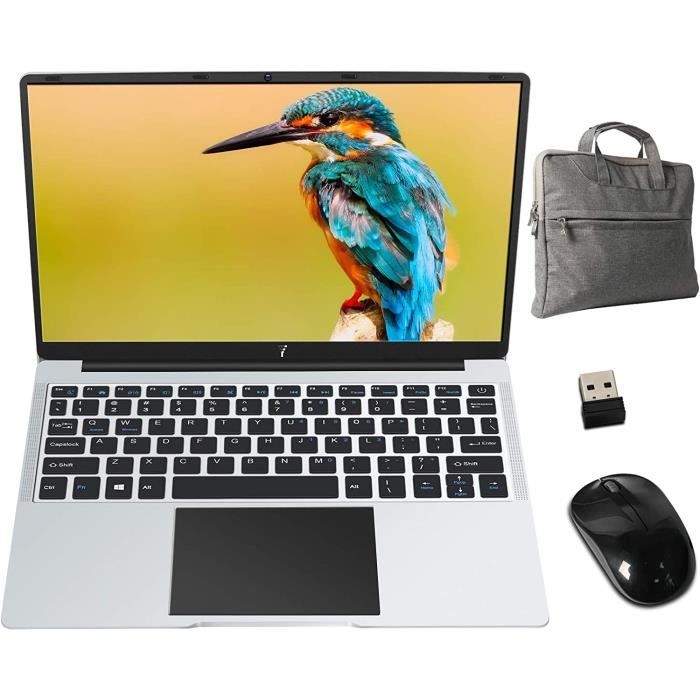 Ordinateur Portable 14 Pouces 64 Go SSD Windows 10 Intel 6 Go RAM 1080 FHD BT USB HDMI, Clavier QWERTY, Souris et Autocollants Clavi