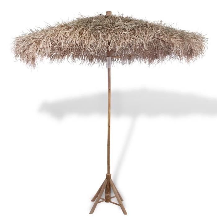 Economique Parasol en bambou avec toit en feuille de bananier 210 cm