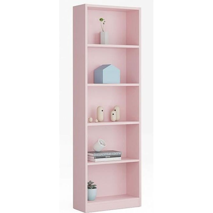 Bibliothèque avec 5 étagères coloris rose - Dim : H 180 x L 52 x P 25 cm