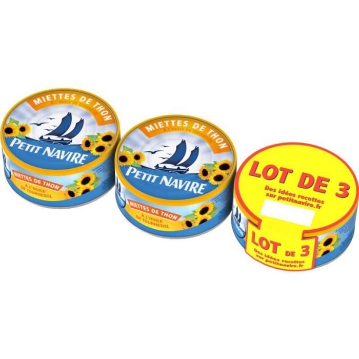 PETIT NAVIRE Miettes deThon à l'Huile de Tournesol 3x160g (480g)