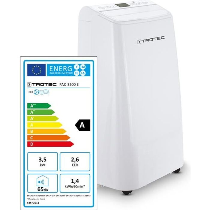 TROTEC Climatiseur PAC 3500 E de 3,5 kW pour pièces de 45 m² max., classe énergétique A