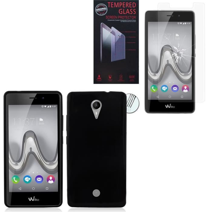 Pour Wiko Tommy: Coque silicone GeL - NOIR + 1 Film Verre Trempé