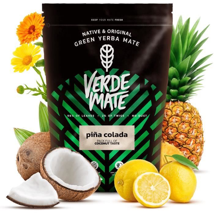 Yerba Mate Verde Mate Green Pina Colada noix de Coco Non Fumé 500g