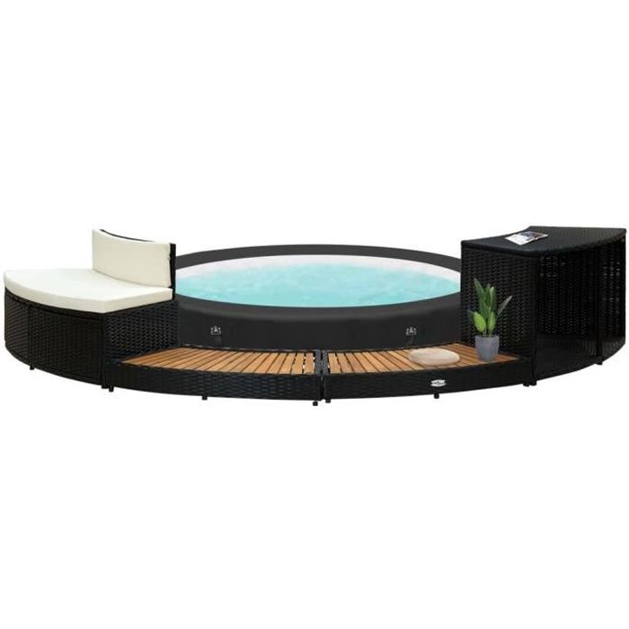 vidaXL Cadre de spa Noir Résine tressée et bois d'acacia