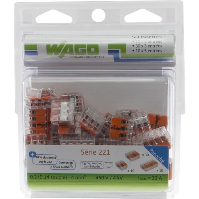 WAGO Pack de 50 Bornes de connexion universelle tous conducteurs - Type 221/2-3-5 entrées