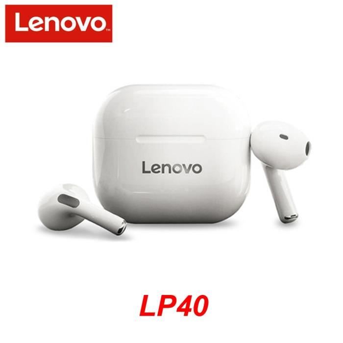 Lenovo LP40 White -écouteurs sans fil Bluetooth TWS XT91-LP40,casque de jeu à commande AI,basse stéréo,avec micro,réduction du b