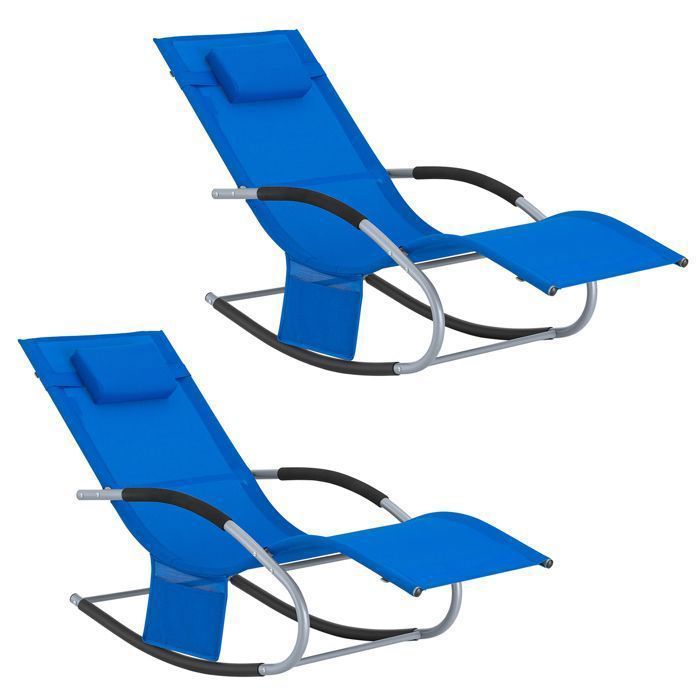 SoBuy Lot 2 Chaises Longues Transat Pliable Jardin Aluminium – Bain de Soleil Ergonomique Relax Extérieur Bleu Royal OGS28-KBx2