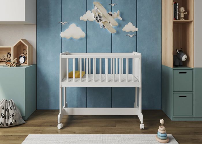 Multifonctionnel 6 en 1 Lit bébé cododo avec Matelas, roulettes 90x40cm Possibilité de Le Transformer en Coffre à Jouets, en Table