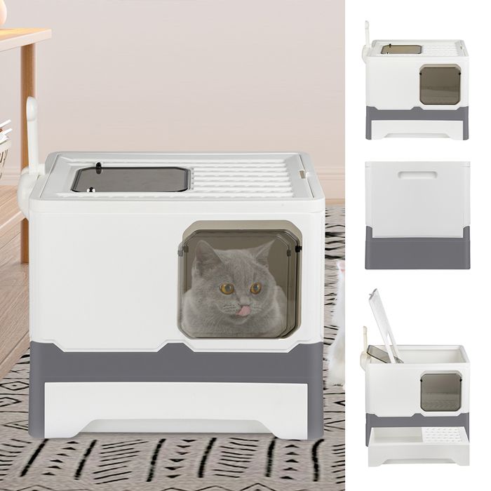 Meilleurs prix pour B.LIVEM. Bac à litière anti-odeur à tiroir - Taille XXL - Pelle gratuite - Maison pour chat - Gris et blanc