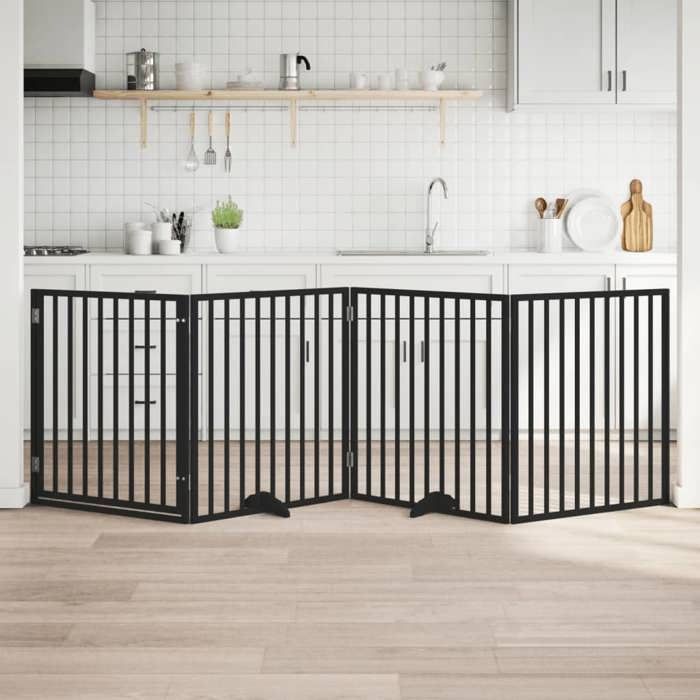 Barrière Pour Chien VidaXL 4 Panneaux – Bois de Peuplier, Pliable, Avec Porte - vue 3