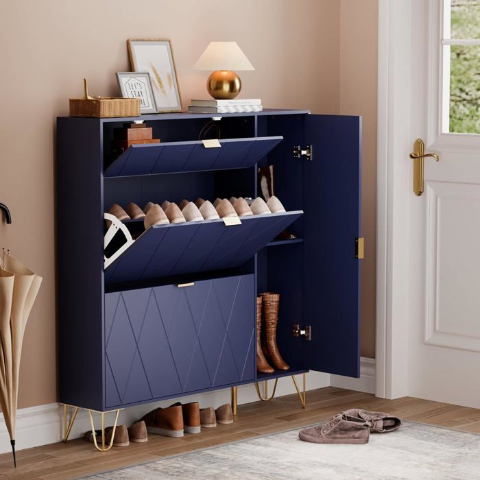 GOOBUY Armoire &agrave; Chaussure Inclinable Meuble &agrave; Chaussure Rangement Chaussure