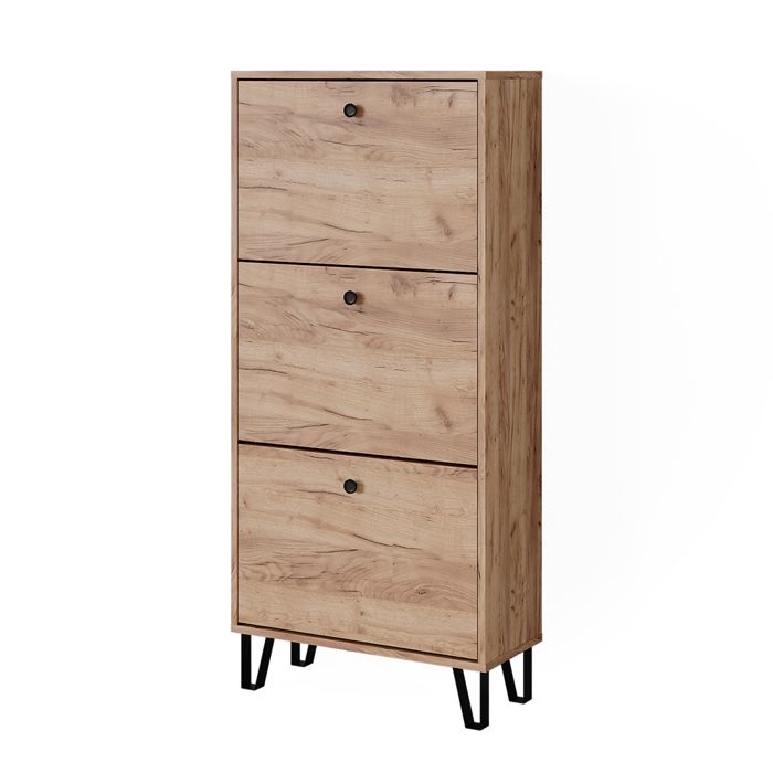 Le basculeur à chaussures Siri 130x60cm avec 3 tiroirs rabattables Chêne de force doré Vicco 51836