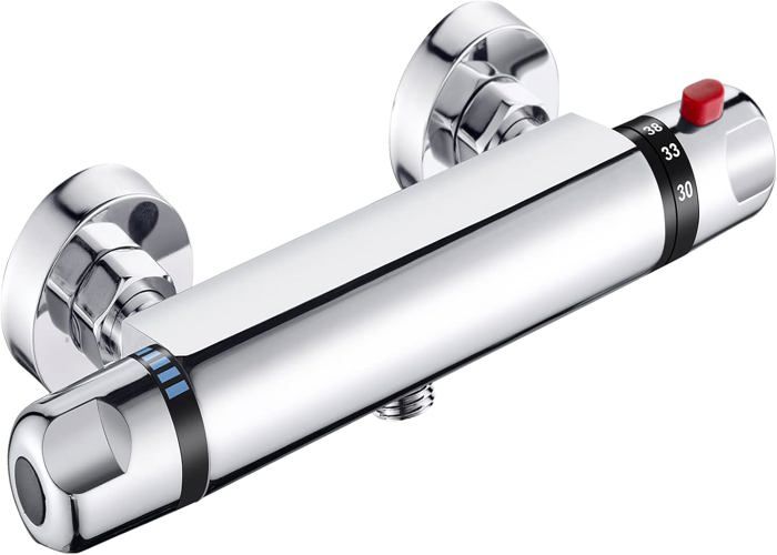 Mitigeur thermostatique pour douche - Rond - Entraxe 150 mm - Sécurité 38°C - Chrome